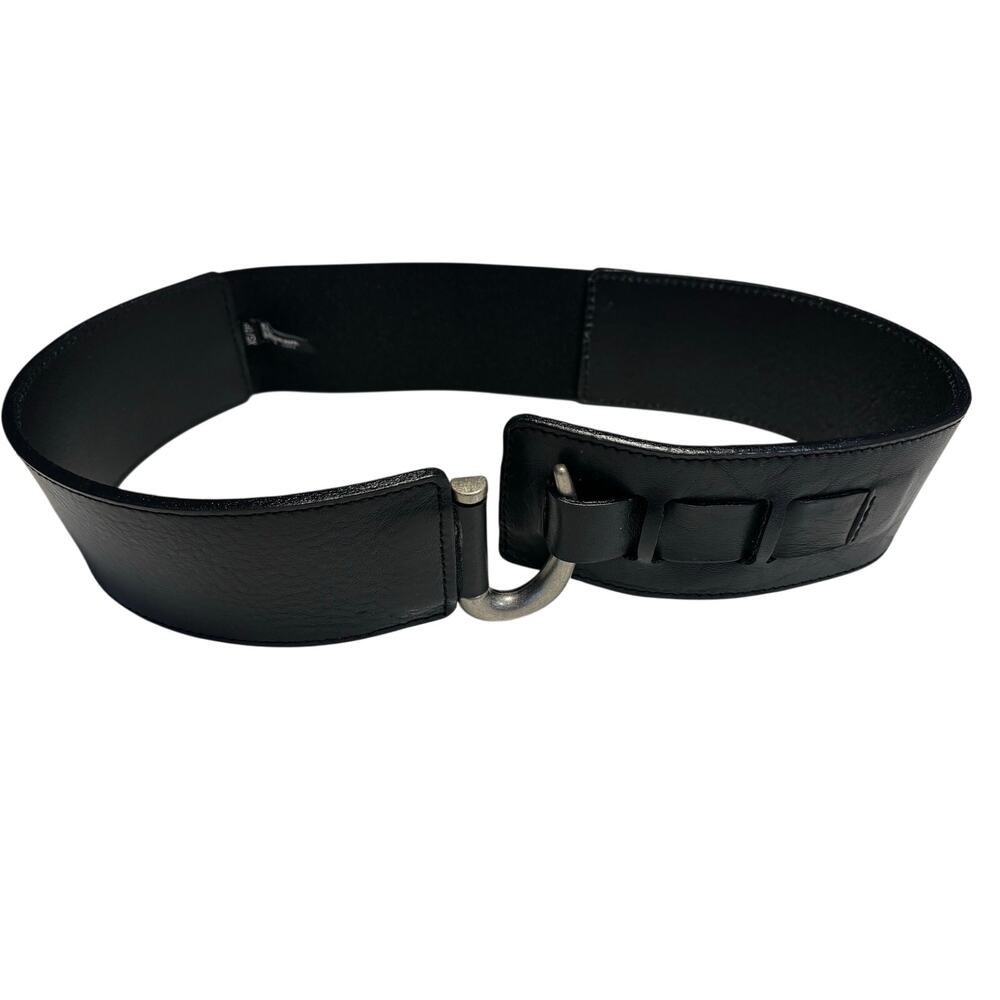 BRAVE Stas Nappa Wide Leather Waist Belt Smooth Black Stretchable XS Silver